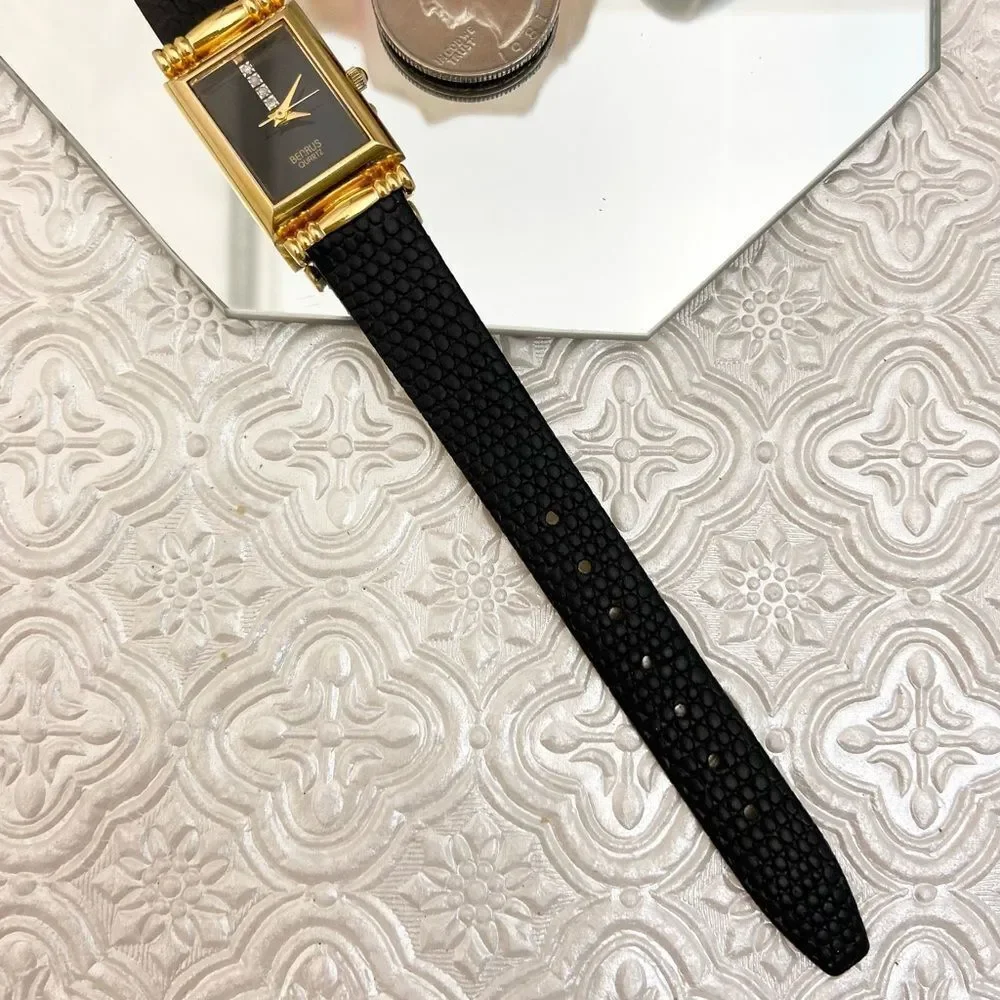 Vintage Benrus Diamond Accented Dial Dress Watch with Leather Strap